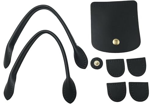 8pcs PU Leather Handbag Knitting Kits, DIY Crochet Bag Making Accessories Including Sew on Handles,Snap Button and Cover Handmade Craft (Black) J141