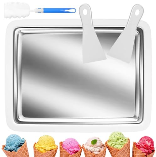 PRITOK Ice Cream Roll Maker: 26 x 21cm Instant Ice Cream Maker with 2 Scrapers and Cleaning Brush, Rolled Ice Cream Maker, Ice Cream Machine for Homemade Rolled Cream Frozen Yogurt Gelato