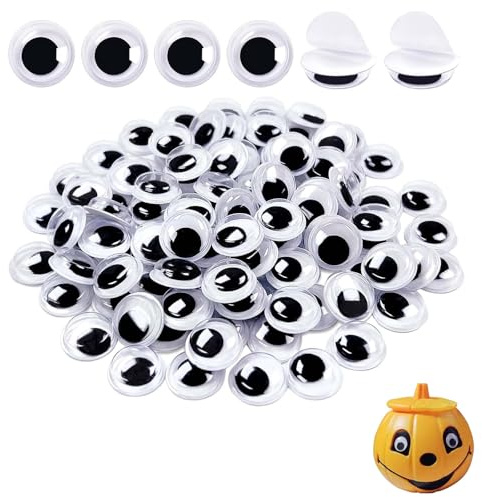 Ojos de Plástico Autoadhesivos Redondos Negros y Blancos 200 Piezas 20mm Manualidades Decoración DIY de ojos móviles autoadhesivos, ojos de muñecas