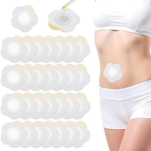 Ptwola 30 Stück Castor Oil Patches Pack Rizinusöl Packung Wrap für Den Bauchnabel Selbstklebend Pads Spunlace Saugfähig Rizinusöl Kompressen Kein Waschen (Öl Nicht im Lieferumfang Enthalten)