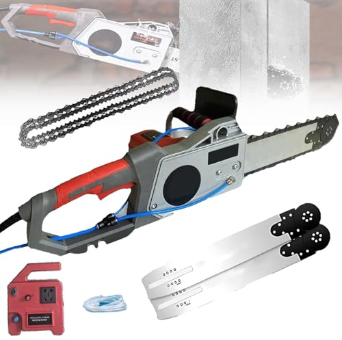 Electric Concrete Chain Saw, Wall Cutter Machine, 5800/6500w Diamond Concrete Chain Saw, Wet Water Supply Dust Removal, Handheld Concrete Saw 14/19, 2 Chains/2 Guide Bar (350)
