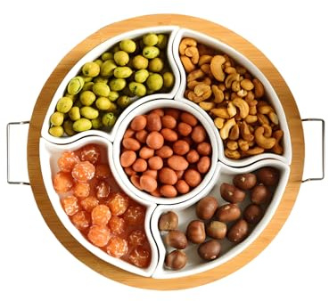 Spinnone snack, vassoio per piatti da frutta per feste, distributore di scomparti rimovibile, piastra di organizzatore di stoccaggio di frutta secca, spinner snack box con scomparti