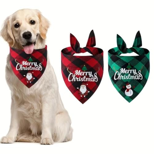 OIXEYA Lot de 2 Bandanas pour Chien de Noël, Motif Joyeux Noël, Écharpe Triangle Bavoirs Ensemble de Foulard pour Accessoires de Décoration de Costume pour Animaux de Compagnie