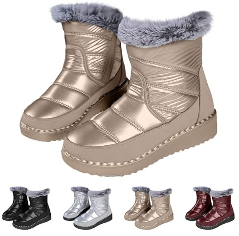 Snöstövlar dam vattentäta fodrade – vinterankelstövlar dam eleganta slip-on stövlar varma vinterstövlar med kilklack damstövlar halvskaft termostövlar utomhus vinterskor