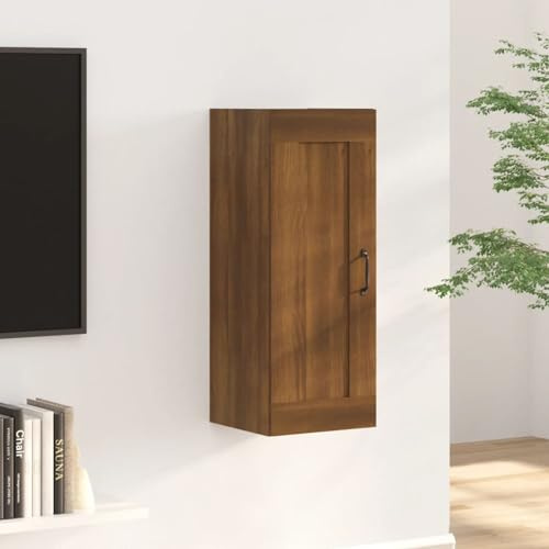 Armadietto da parete sospeso in rovere marrone per cucina e bagno, 1 anta e 3 ripiani, 35 x 34 x 90 cm, elegante armadio in legno ingegnerizzato per casa e ufficio nization