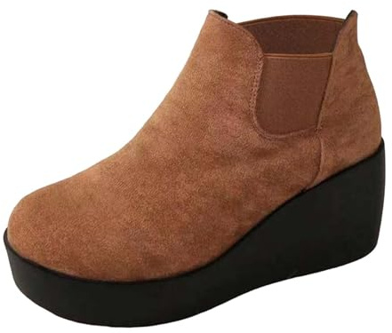 Botas de tacón de cuña para mujer, botines de plataforma con tacones altos con cremallera, botas de tobillo de invierno, cuñas, zapatos de otoño, fiesta, mujer, botas de moda, marrón, 40.5 EU