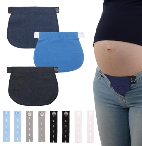 Cyberwork 11 Pezzi estensori per pantaloni premaman, Allarga Pantaloni regolabile in cotone, Prolunghe per la gravidanza con bottone, adatte per donne incinte per i loro jeans e capi premaman