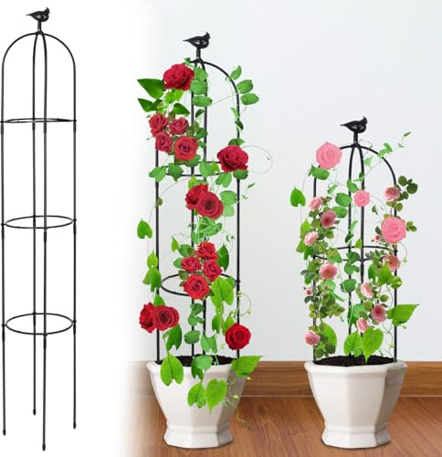 TOROKOM Obelisco da Giardino Alto,183 cm Grigliata in Metallo Antiruggine per Piante Rampicanti, Supporto per Piante in Vaso, Fiori, Verdure, Frutti e Viti, Interno Esterno (Nero)