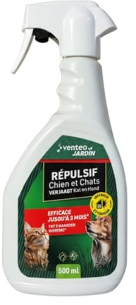 Venteo – Spray Repelente Gato Exterior Repelente Gato Interior | Perros y Gatos 500 ML | Fórmula Olfativa Larga Duración | Protección Espacios Interiores y Jardines contra Marcado e Intrusiones