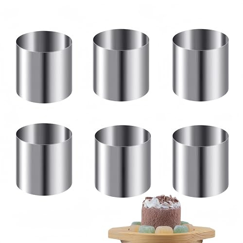 WizeFolk 6 Pezzi Coppapasta Tondi 5 cm in Acciaio Inox, Anelli per Torte e Mousse, Stampini Rotonda per Biscotti, Dessert, Pasticceria, Uova in Camicia - Stampo Rotondo per Dolci, Food Grade
