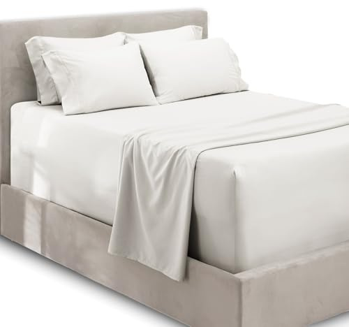Hearth & Harbor Fits Mattress up to 21, Double Brushed Bedding Sheets & Pillowcases, Microfiber, White, Queen