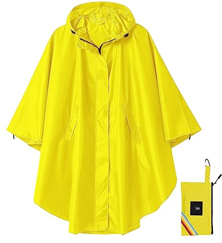 SaphiRose Unisex Rain Poncho Hooded Waterproof Raincoat for Adults Women (Yellow)