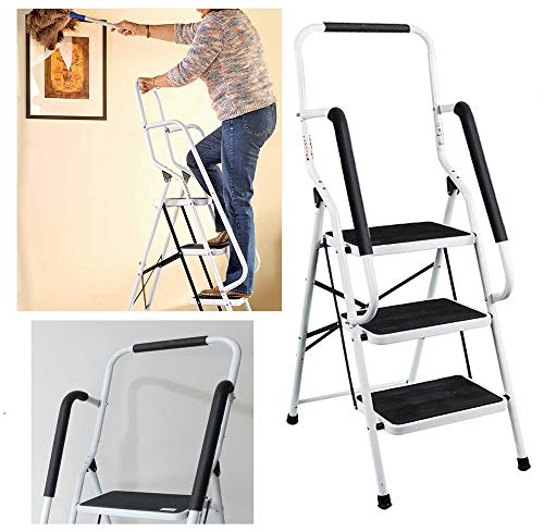 3 - Stufen Trittleiter mit Geländer Faltbare Sicherheit Rutschfest Leichtgewicht 8,5 kg für das Home Office-Lager Maximale Tragfähigkeit 150 kg