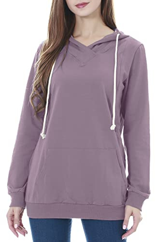 Smallshow Sweat à Capuche d'allaitement Maternité Femme, Sweat-Shirt d'allaitement à Manches Longues Misty Lilac XL