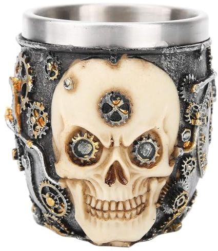 Agatige Skull Shave Bowl, Stainless Steel Unbreakable Handmade Lather Mug Shave Soap Cup Mug Vintage Razor Soap Holder for Shave Cream and Soap