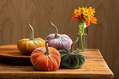 Deko Kürbis Samt Samtstoff Handgemachte Samt Kürbisse Deko Super Weicher Gefüllter Kürbis mit Exquisiten Bloggerstyle neu ca. 15 cm (4 pcs)
