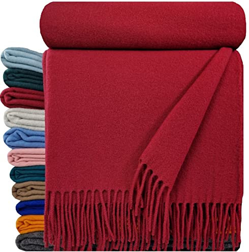 STTS International Merinowolldecke Decke Wolldecke Wohndecke 100% Merinowolle 140 x 200 cm sehr weiches Plaid Kuscheldecke Lugano (Dunkelrot (einfarbig))