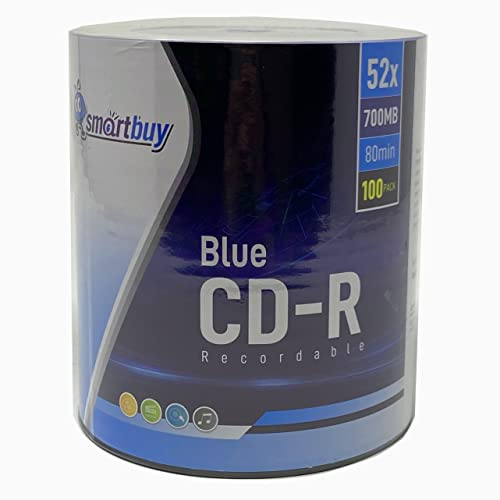 Pack of 100 Smartbuy Super Blue CD-R 52X 700MB/80Min Cyanine Dye Branded Logo Blank Recordable Disc