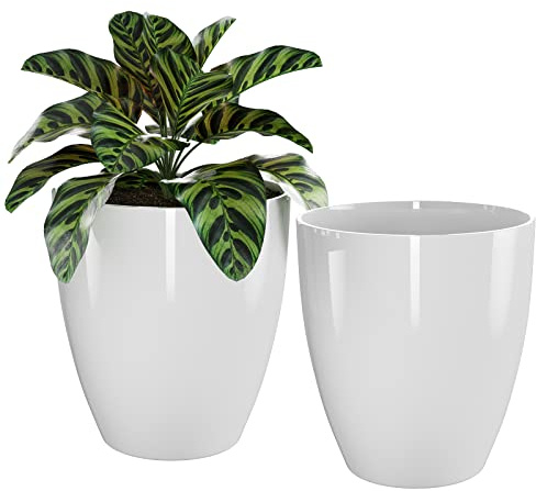 QCQHDU 25,4 växtkrukor set med 2-pack, 25,4 cm växtkruka för inomhus- och utomhusväxter med dräneringshål, blomkrukor modern dekorativ planterare för alla hus trädgårdsväxter och suckulenter, blommor