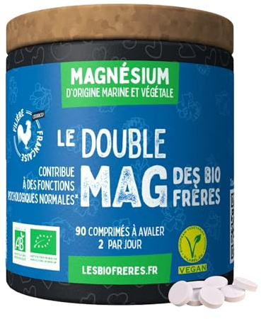 Les Bio Frères - Magnesium Bio Vegan 200 mg - Réduction de la Fatigue et Soutien du Système Nerveux - Assimilation Optimale - Stress et Sommeil - 90 Comprimés - Fabriqué en France