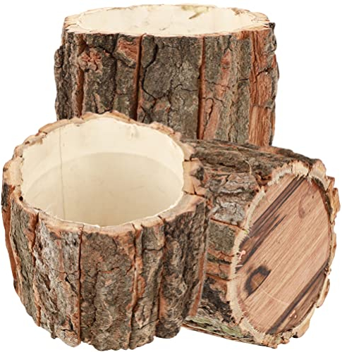 Operitacx Vaso per fioriera in corteccia, 3 pezzi, vaso in corteccia di legno, tronco naturale, vasi per piante grasse, ceppo d'albero, secchio da fattoria per decorazioni artistiche dome