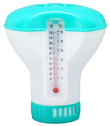 Leftwei Dispensador de Productos Químicos para SPA, Flotador de Tableta de Bromo, Flotador de Cloro para Piscina, Clorador con Termómetro, Flotador de Tableta de Cloro para Piscina Azul