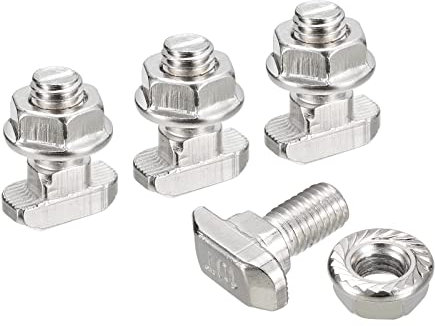 sourcing map M8x16mm T Ranura Inserción Perno y M8 Hexagonal Brida Tuerca Juego, 8 Juegos Martillo Cabeza T-Perno T Forma Perno Tornillo Deslizante para 45 Serie Aluminio Perfil