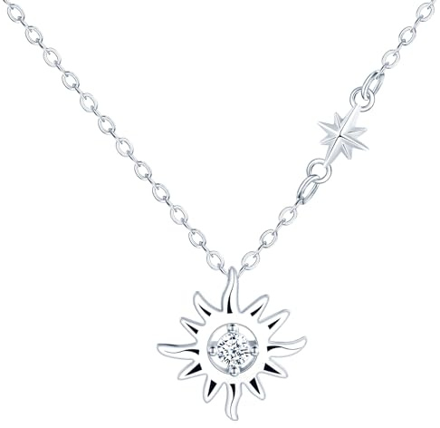 feilok Collier soleil en argent sterling 925 pour femme avec pendentif en oxyde de zirconium pour femme et fille, Zircone cubique