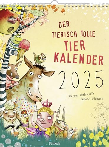 Wandkalender 2025: Der tierisch tolle Tierkalender: Kinderkalender mit 12 lustigen Tiergedichten und -bildern ab 4 Jahren