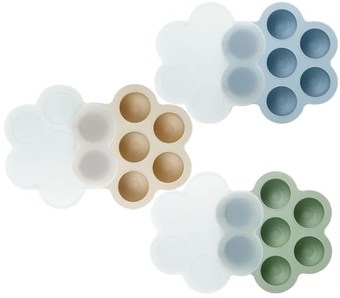PandaEar Lot de 3 Plateaux de Congélation pour Aliments pour Bébés avec Couvercles, Plateau en Silicone pour Aliments aux Fruits pour Bébés, Conteneur de Stockage pour Aliments pour Bébés