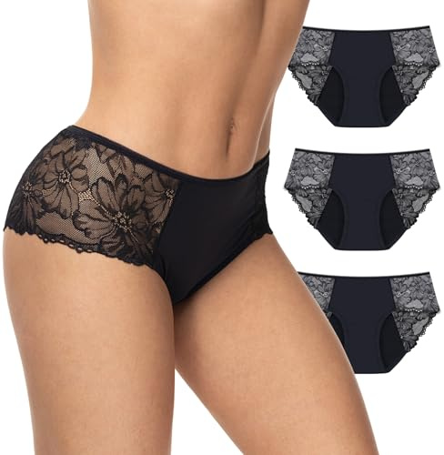 Feel Natural Mixte Pack De 3 Culottes Menstruelles Brossé, Noir, XXL EU