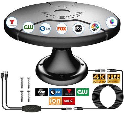 Outdoor RV TV Antenna for Camper, Digital 4K HDTV RV Antenna Roof Mount with Booster for Local Channels, 360° Omni-Directional, Long Range, 16.4FT Cable, for Smart TV, Trailer, Truck, Caravan