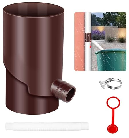 BKITC Regenwassersammler mit Teleskopschlauch, 100mm Fallrohr Regensammler, Wassersammler, Frostsicher, 85% Wasserausbeute, Braun