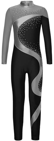 LiiYii Body Intero per Bambina Tuta Intera da Pattinaggio Ginnastica Artistica Paillettes Leotards Vestito Danza Classica Balletto Tutina Completo da Allenamento Grigio 11-12 anni