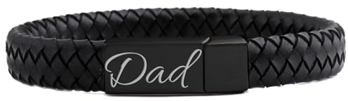 My Giavelle Custom Men's Bracelet Black with Silver Clasp | Engraved with Loved Ones' Names | Beautiful Gift for Dad, Husband, or Partner | Perfect for Anniversaries & Love-Filled Moments