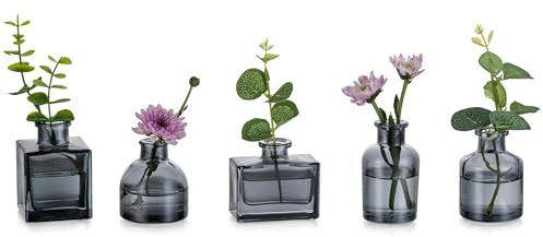 Glasseam Kleine Vase Glas für Home: 5 Stück Vasen Klein Lovely Vase Grau für Hochzeit Party Tisch Deko Küche Wohnzimmer Office Regal