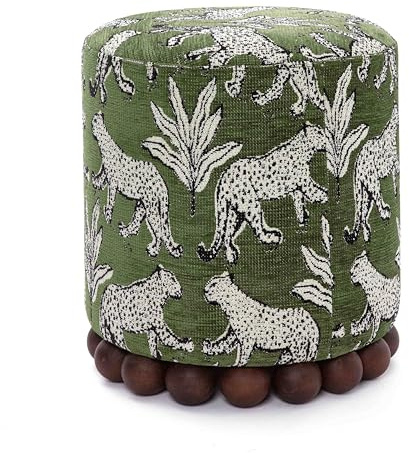 Tov Furniture Dex Olive Green Leopard Jacquard Ottoman