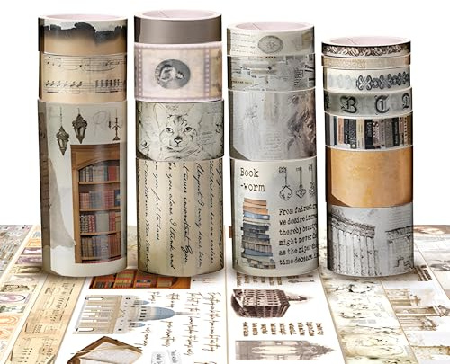 18 Rotoli Vintage Washi Tapes Set, Nastri Adesivi Decorativo Nastro