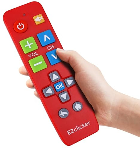 EZclicker Plus Big Button Universal TV Remote (Red) Simple Easy to Use, Works with Major TV Brands (2xAAA Batteries Not Included)