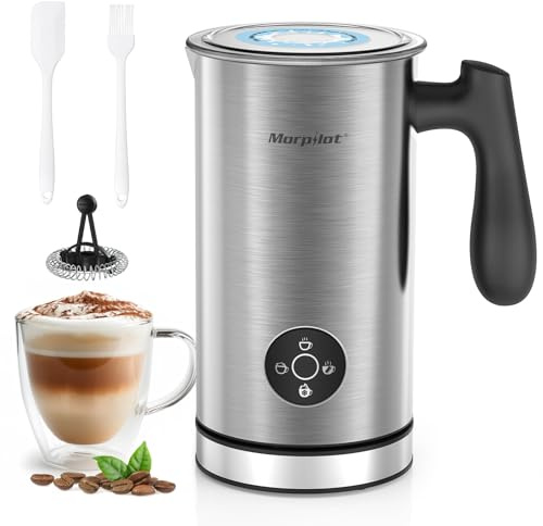 Morpilot Milchaufschäumer Elektrisch 4 in 1, 300ml, Milchschäumer für Heißer und Kalter Milchschaum und Schokolade, Antihaftbeschichtung, Leicht zu Reinigen, Edelstahl