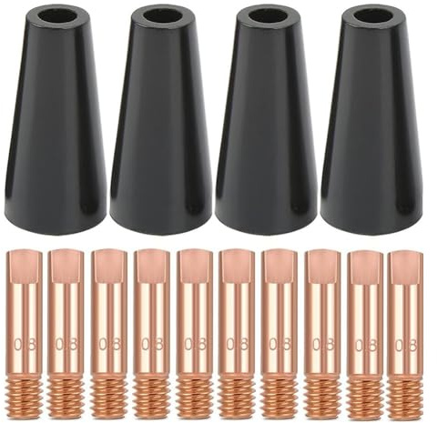 Flux Core Kit d'embouts de buse sans gaz pour soudage MIG, embout de contact en cuivre de 0,8 mm, compatible avec les torches 15AK 14AK MB15 MB14, 4 buses + 10 embouts