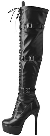 Only maker Mujer Sobre la rodilla Tacones altos Plataforma Tacón Stiletto Botas, Negro , 42 EU