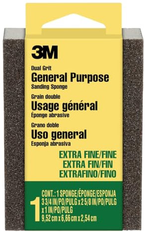 3M 907NA Small Area Sanding Sponge, 3.75 in by 2.625 in by 1 in, Extra Fine/Fine