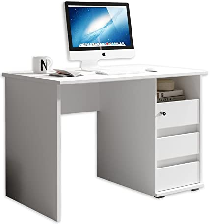 Stella Trading 1 Schreibtisch mit Schubladen, Weiß - Bürotisch Computertisch fürs Homeoffice mit Stauraum und offenem Ablagefach - 110 x 75 x 65 cm (B/H/T)