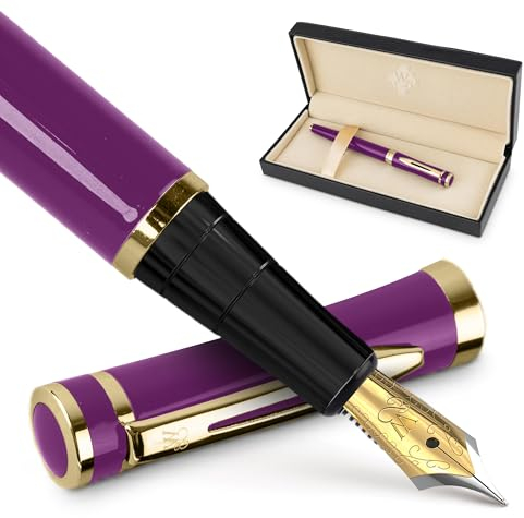 Wordsworth & Black Füllfederhalter-set, Mittelgroße Schreibfeder, Enthält 24 Tintenpatronen Und Tintennachfüll-konverter, Geschenketui, Tagebucheintrag, Kalligrafie, Gleichmäßige [Samt Purpur]