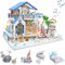 GuDoQi DIY Hölzernes Puppenhaus Kit, Miniatur Puppenhaus mit Möbeln und Musik, Handgefertigte Mini Haus Kit, Blue Sea Legende