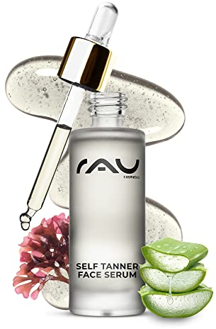 RAU Cosmetics Self Tanning Drops Self Tanner Face Serum 30 ml - Selbstbräuner Gesicht Tropfen mit Erythrulose, Dihydroxyaceton, Aloe Vera, Panthenol & Hyaluron für sanfte Bräune - Gesichtsbräuner