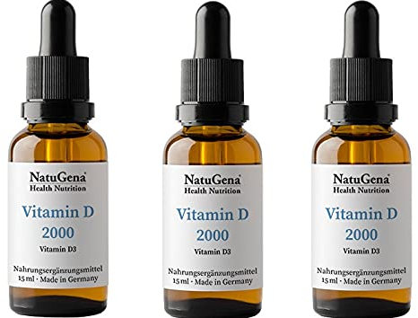 NatuGena Vitamin D, Höchste Bioverfügbarkeit, 3x15 ml, 3x 525Tropfen, 1 Tropfen alle 2 Tage Familienpackung 3er Pack (3)