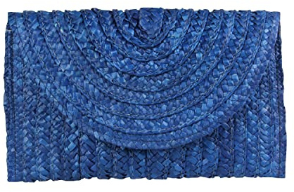 EVEOUT Bolso de noche de paja trenzada para mujer, bolsas de fiesta, boda, paja de verano, bolsa de vacaciones de playa, azul, Elegante
