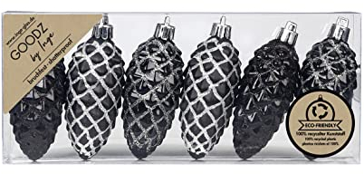 Inge-glas Christbaumschmuck Kunststoff 9cm 6 Stück Set Zapfen Weihnachtskugeln Schwarz Mix